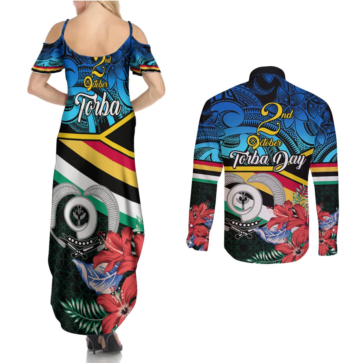 Torba Vanuatu Couples Matching Summer Maxi Dress and Long Sleeve Button Shirts Sand Drawing With Polynesian Pattern LT9 - Polynesian Pride