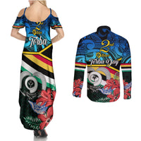 Torba Vanuatu Couples Matching Summer Maxi Dress and Long Sleeve Button Shirts Sand Drawing With Polynesian Pattern LT9 - Polynesian Pride
