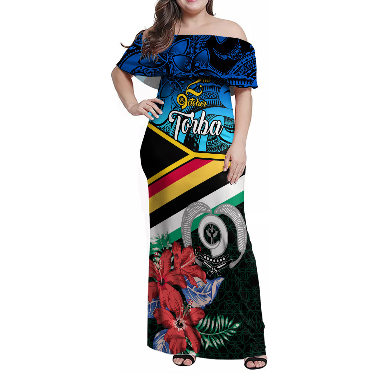 torba-vanuatu-family-matching-off-shoulder-maxi-dress-and-hawaiian-shirt-sand-drawing-with-polynesian-pattern