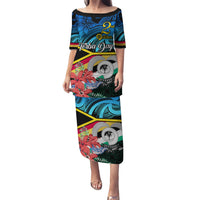 Torba Vanuatu Puletasi Sand Drawing With Polynesian Pattern LT9 Long Dress Black - Polynesian Pride