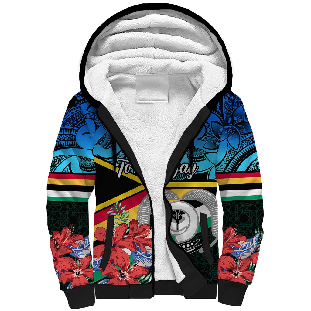 Torba Vanuatu Sherpa Hoodie Sand Drawing With Polynesian Pattern LT9 Unisex Black - Polynesian Pride