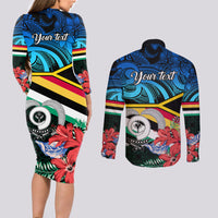 Personalised Torba Vanuatu Couples Matching Long Sleeve Bodycon Dress and Long Sleeve Button Shirts Sand Drawing With Polynesian Pattern LT9 - Polynesian Pride
