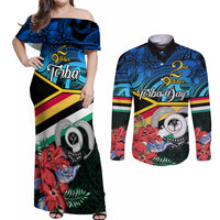 Personalised Torba Vanuatu Couples Matching Off Shoulder Maxi Dress and Long Sleeve Button Shirts Sand Drawing With Polynesian Pattern LT9 Black - Polynesian Pride