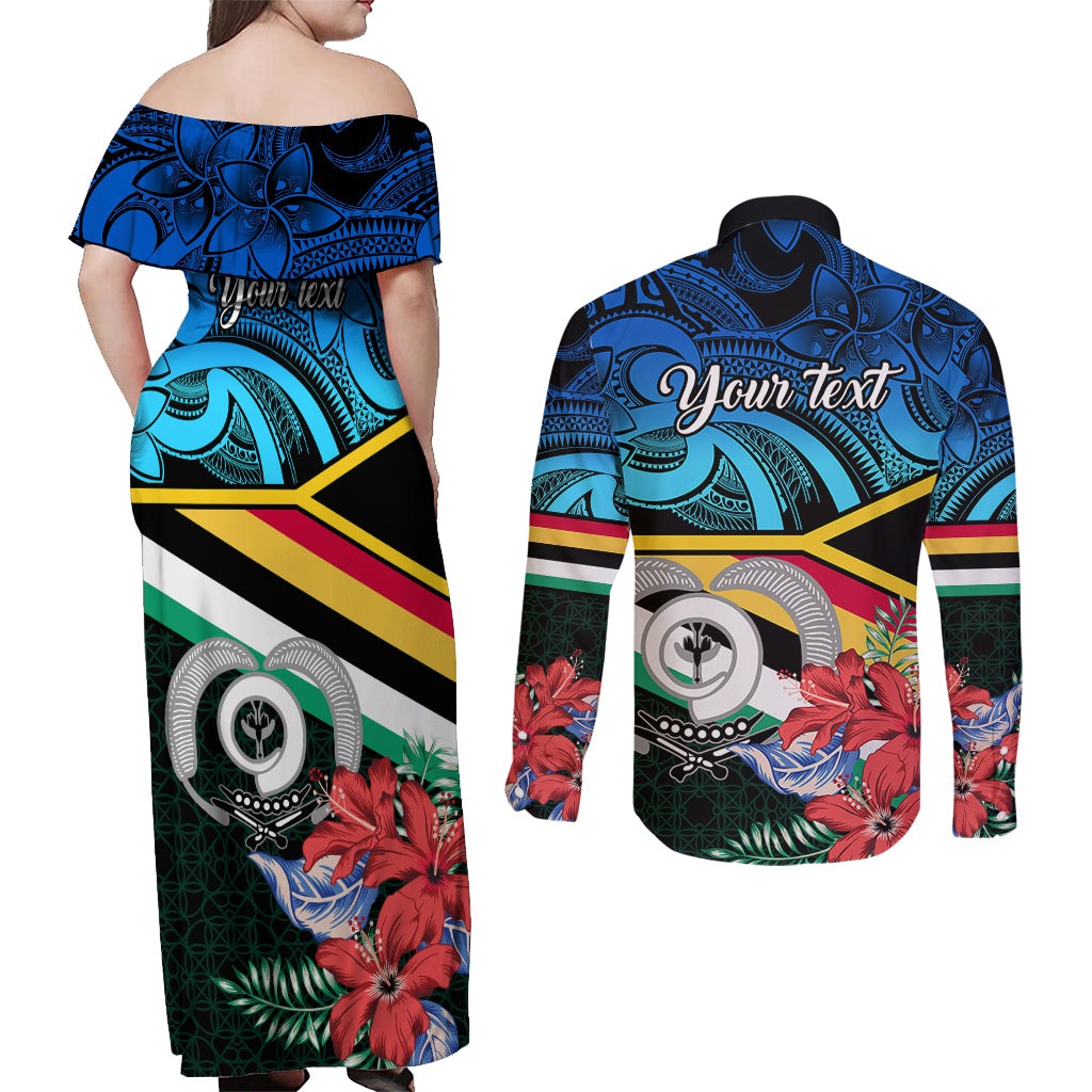 Personalised Torba Vanuatu Couples Matching Off Shoulder Maxi Dress and Long Sleeve Button Shirts Sand Drawing With Polynesian Pattern LT9 - Polynesian Pride