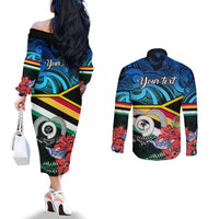 Personalised Torba Vanuatu Couples Matching Off The Shoulder Long Sleeve Dress and Long Sleeve Button Shirts Sand Drawing With Polynesian Pattern LT9 - Polynesian Pride