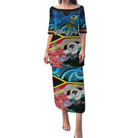 Personalised Torba Vanuatu Family Matching Puletasi Dress and Hawaiian Shirt Sand Drawing With Polynesian Pattern LT9 Mom's Dress Black - Polynesian Pride