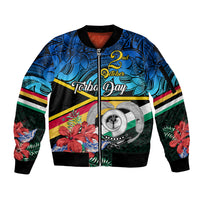 Personalised Torba Vanuatu Sleeve Zip Bomber Jacket Sand Drawing With Polynesian Pattern LT9 Unisex Black - Polynesian Pride