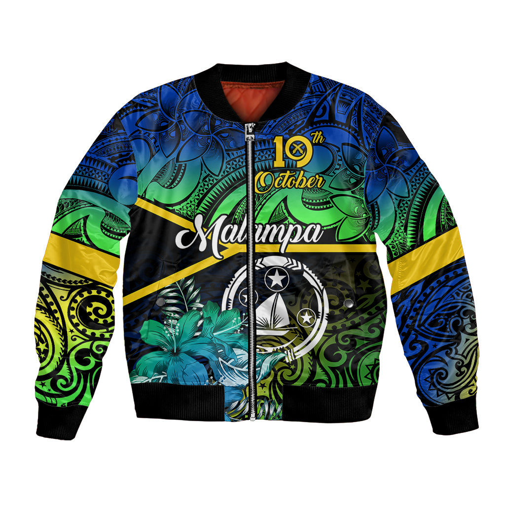 Malampa Day Bomber Jacket Vanuatu Flowers with Malampa Emblem Tribal Pattern LT9 Unisex Black - Polynesian Pride