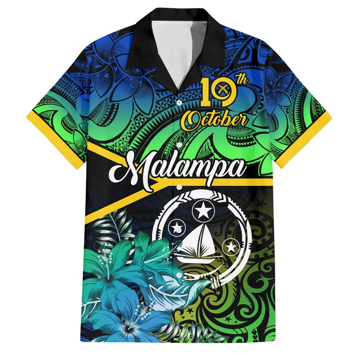 Malampa Day Hawaiian Shirt Vanuatu Flowers with Malampa Emblem Tribal Pattern LT9 Black - Polynesian Pride