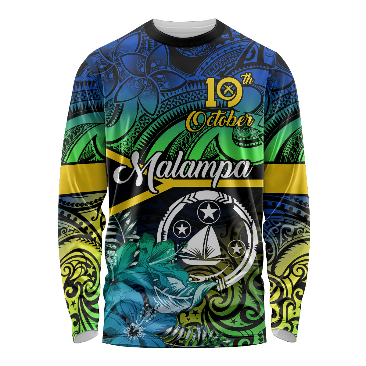 Malampa Day Long Sleeve Shirt Vanuatu Flowers with Malampa Emblem Tribal Pattern LT9 Unisex Black - Polynesian Pride