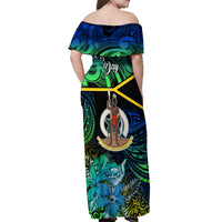 Malampa Day Off Shoulder Maxi Dress Vanuatu Flowers with Malampa Emblem Tribal Pattern LT9 - Polynesian Pride