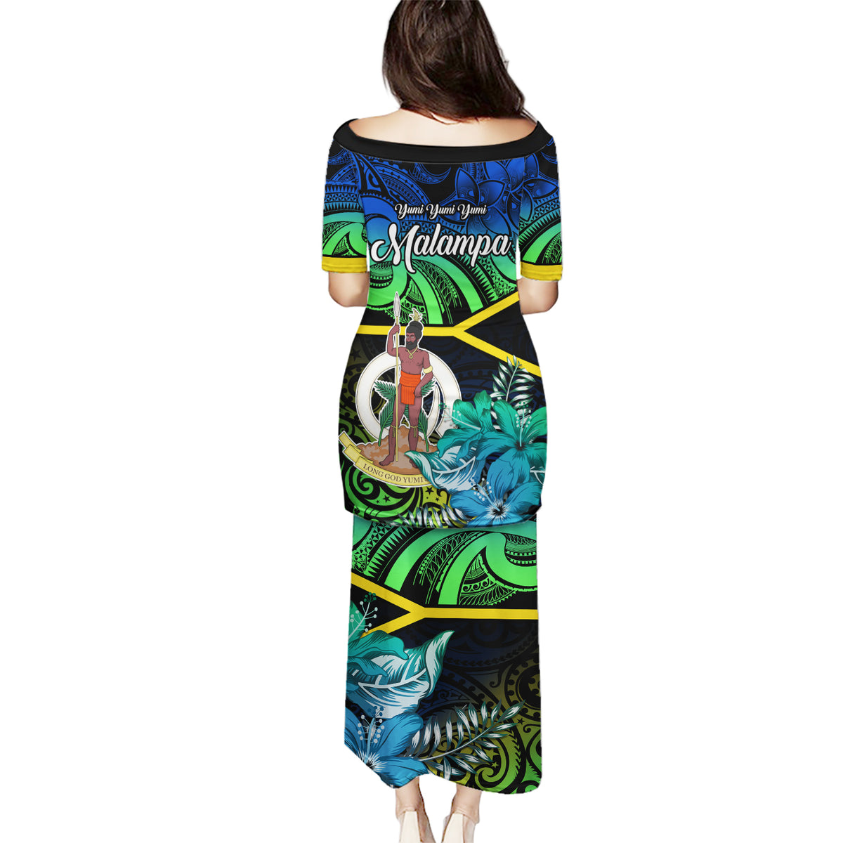 Malampa Day Puletasi Vanuatu Flowers with Malampa Emblem Tribal Pattern LT9 - Polynesian Pride