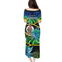 Malampa Day Puletasi Vanuatu Flowers with Malampa Emblem Tribal Pattern LT9 - Polynesian Pride