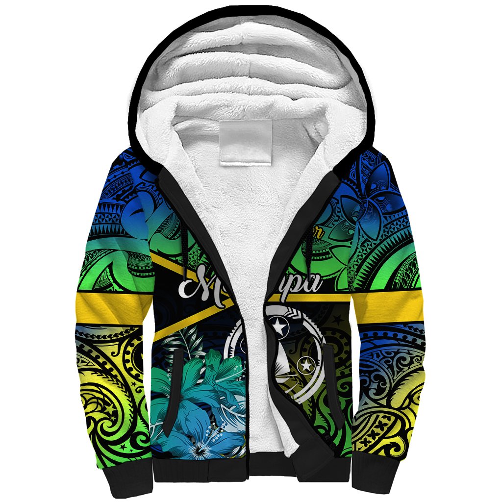 Malampa Day Sherpa Hoodie Vanuatu Flowers with Malampa Emblem Tribal Pattern LT9 Unisex Black - Polynesian Pride