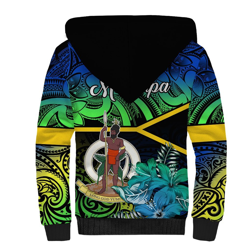 Malampa Day Sherpa Hoodie Vanuatu Flowers with Malampa Emblem Tribal Pattern LT9 - Polynesian Pride