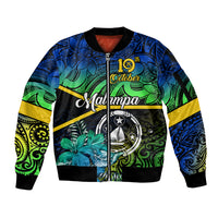 Malampa Day Sleeve Zip Bomber Jacket Vanuatu Flowers with Malampa Emblem Tribal Pattern LT9 Unisex Black - Polynesian Pride