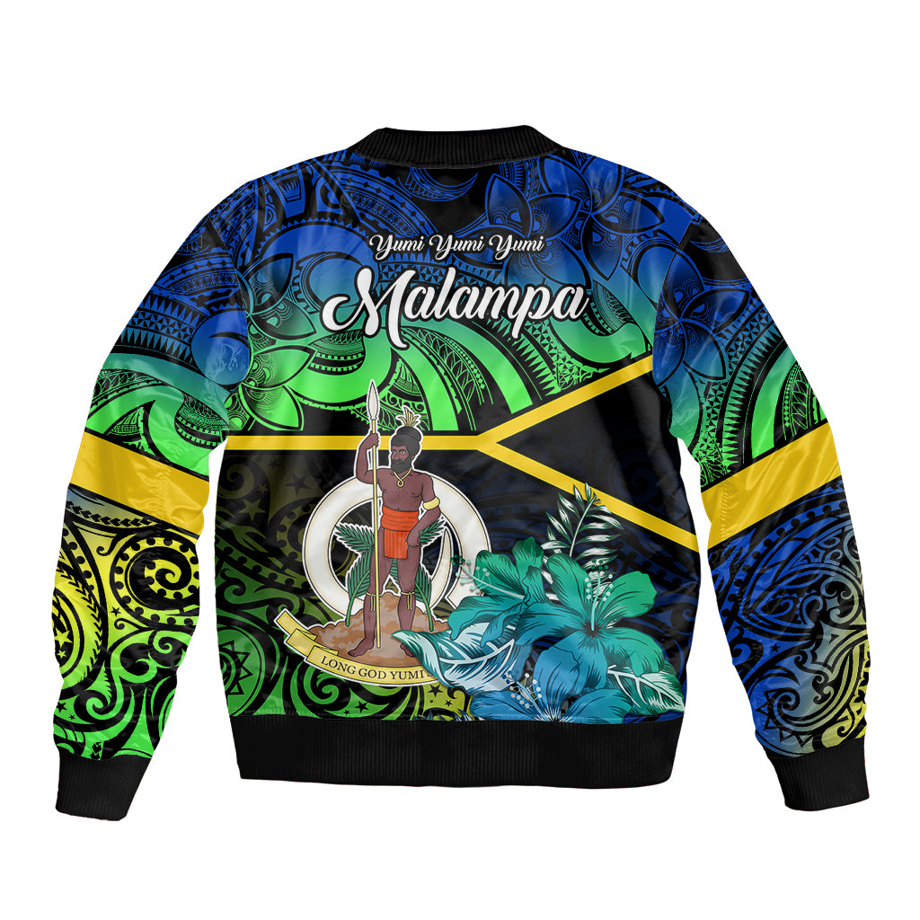 Malampa Day Sleeve Zip Bomber Jacket Vanuatu Flowers with Malampa Emblem Tribal Pattern LT9 - Polynesian Pride