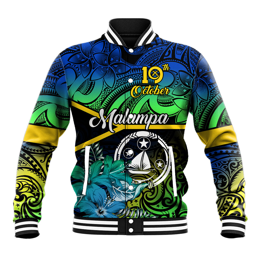 Personalised Malampa Day Baseball Jacket Vanuatu Flowers with Malampa Emblem Tribal Pattern LT9 Unisex Black - Polynesian Pride