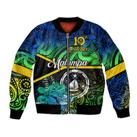 Personalised Malampa Day Bomber Jacket Vanuatu Flowers with Malampa Emblem Tribal Pattern LT9 Unisex Black - Polynesian Pride