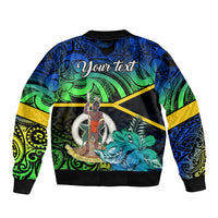 Personalised Malampa Day Bomber Jacket Vanuatu Flowers with Malampa Emblem Tribal Pattern LT9 - Polynesian Pride