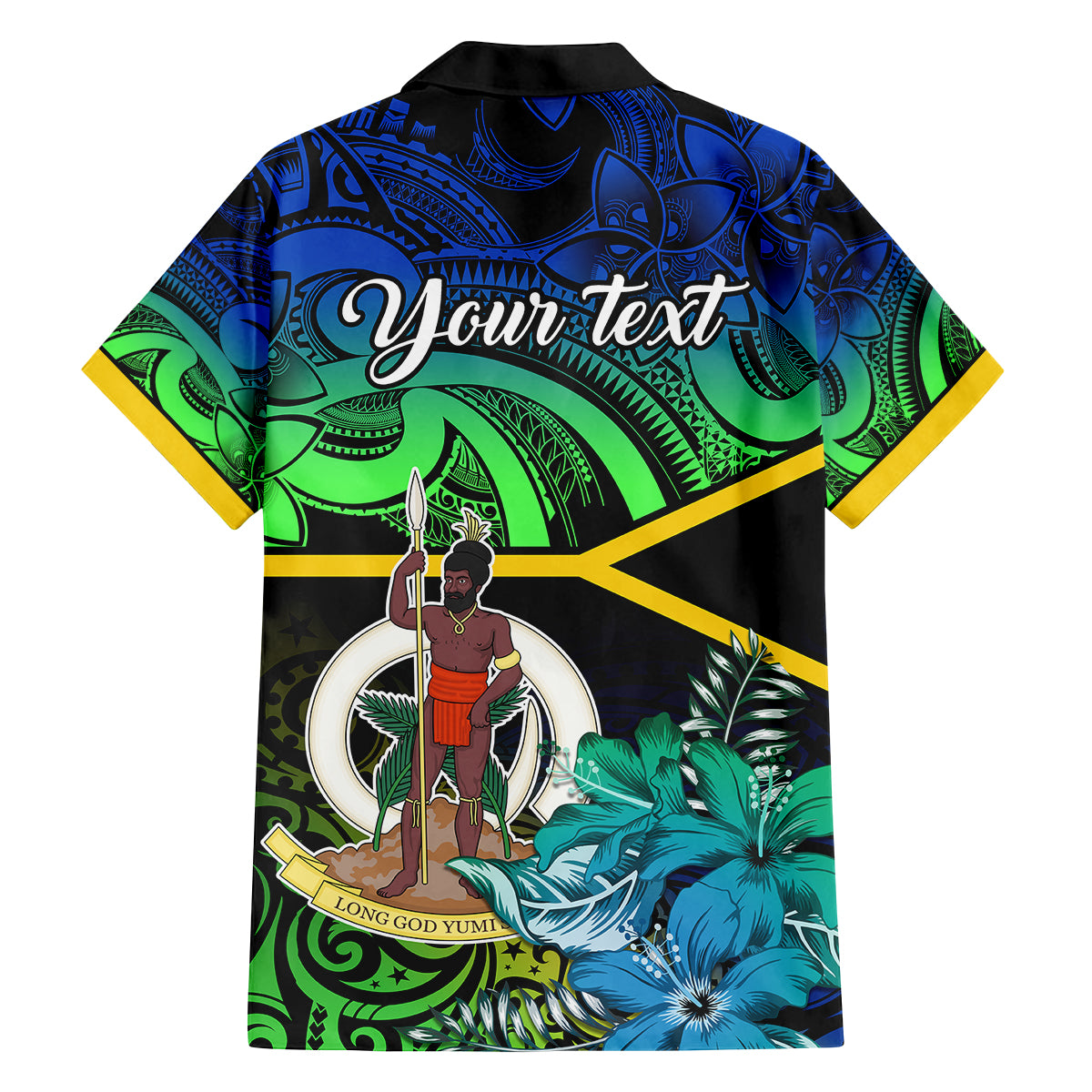 personalised-malampa-day-family-matching-long-sleeve-bodycon-dress-and-hawaiian-shirt-vanuatu-flowers-with-malampa-emblem-tribal-pattern