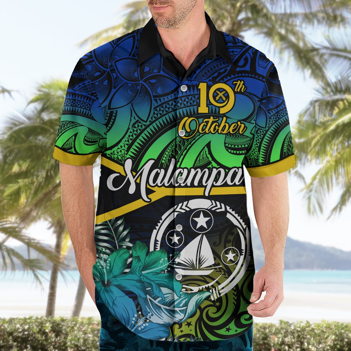 Personalised Malampa Day Hawaiian Shirt Vanuatu Flowers with Malampa Emblem Tribal Pattern LT9 - Polynesian Pride