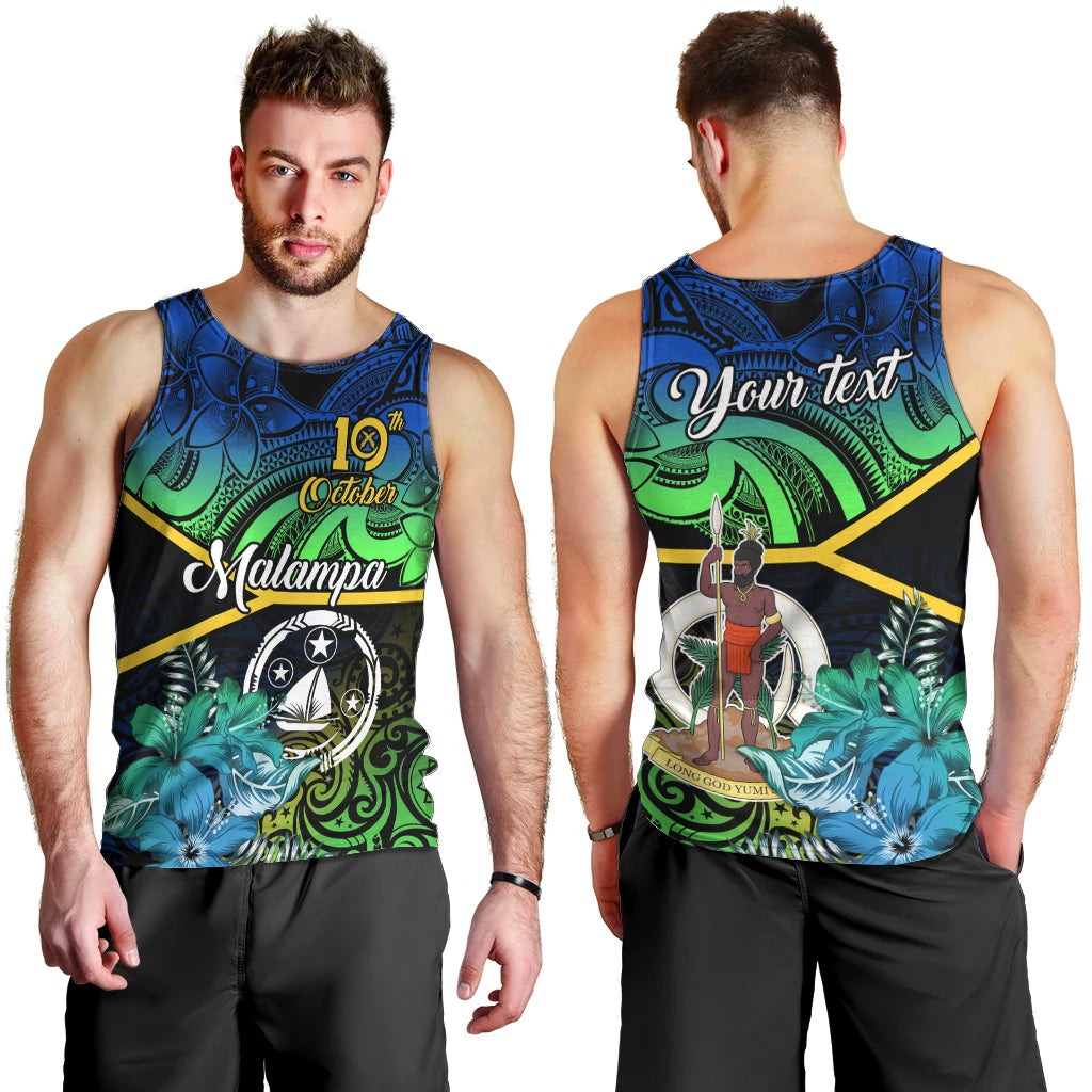 Personalised Malampa Day Men Tank Top Vanuatu Flowers with Malampa Emblem Tribal Pattern LT9 - Polynesian Pride