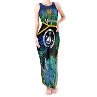 Personalised Malampa Day Tank Maxi Dress Vanuatu Flowers with Malampa Emblem Tribal Pattern LT9 Women Black - Polynesian Pride