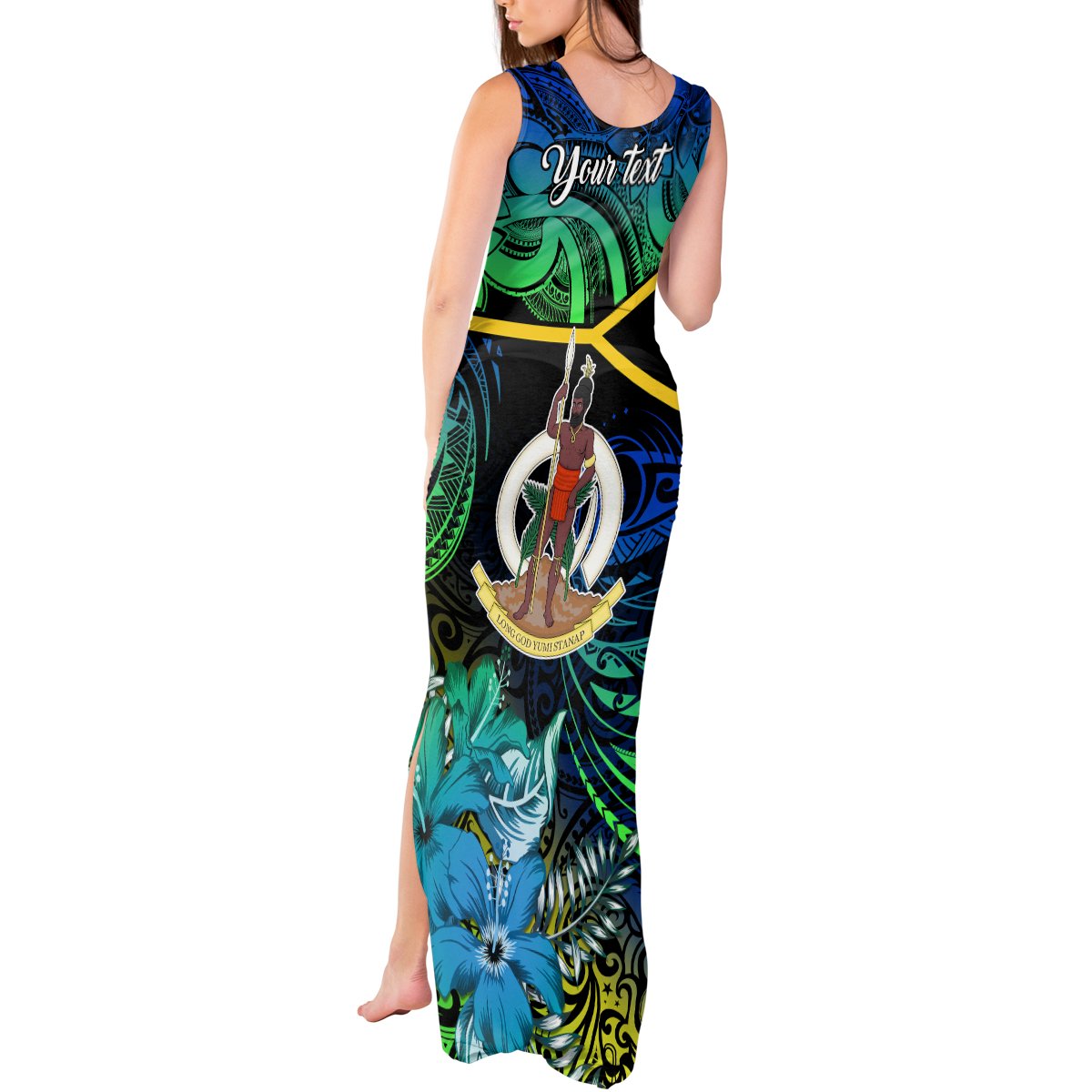 Personalised Malampa Day Tank Maxi Dress Vanuatu Flowers with Malampa Emblem Tribal Pattern LT9 - Polynesian Pride
