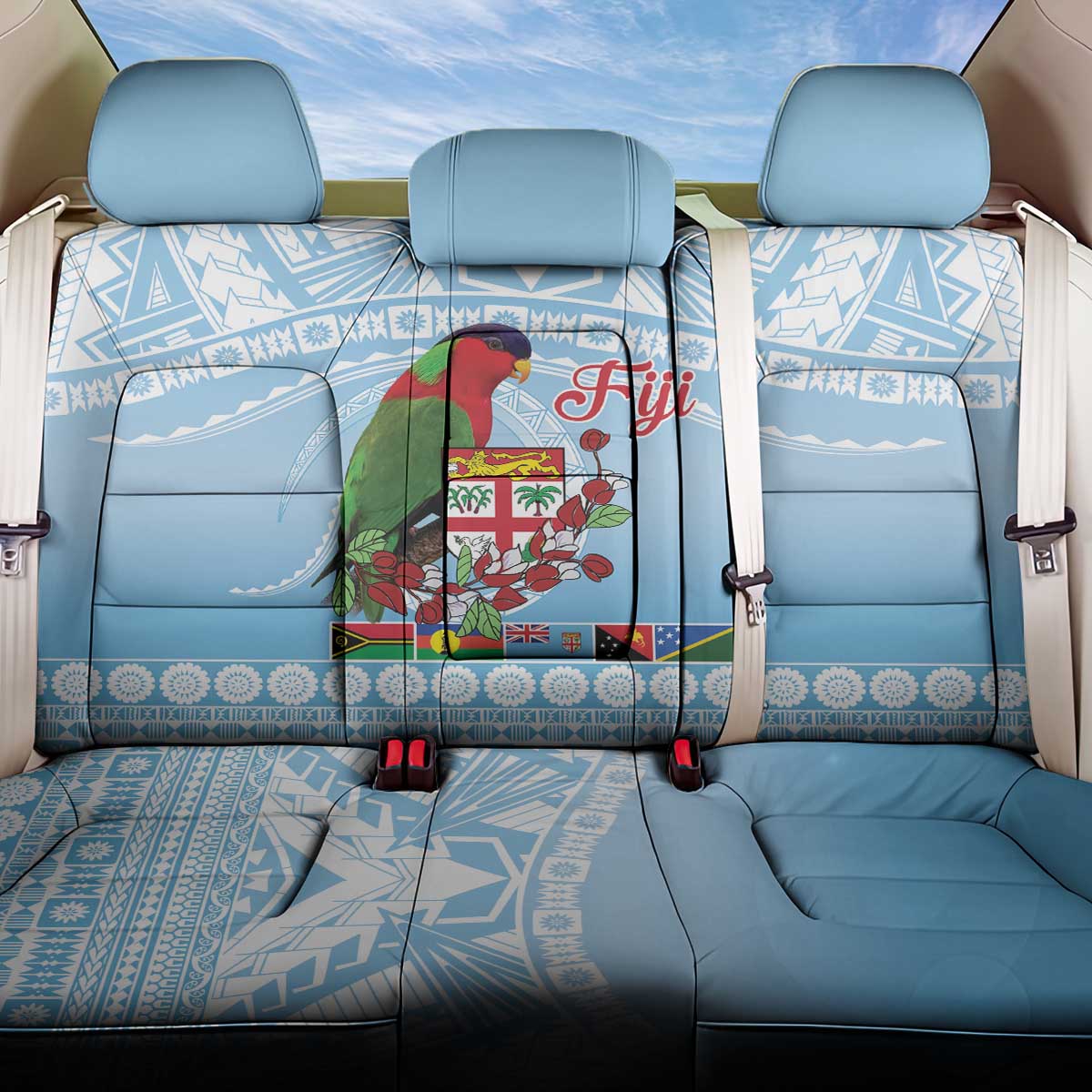 Melanesian Fiji Kula Bird Back Car Seat Cover with Tagimoucia Masi Tapa Pattern