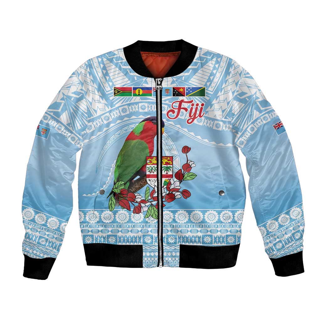 Melanesian Fiji Kula Bird Bomber Jacket with Tagimoucia Masi Tapa Pattern