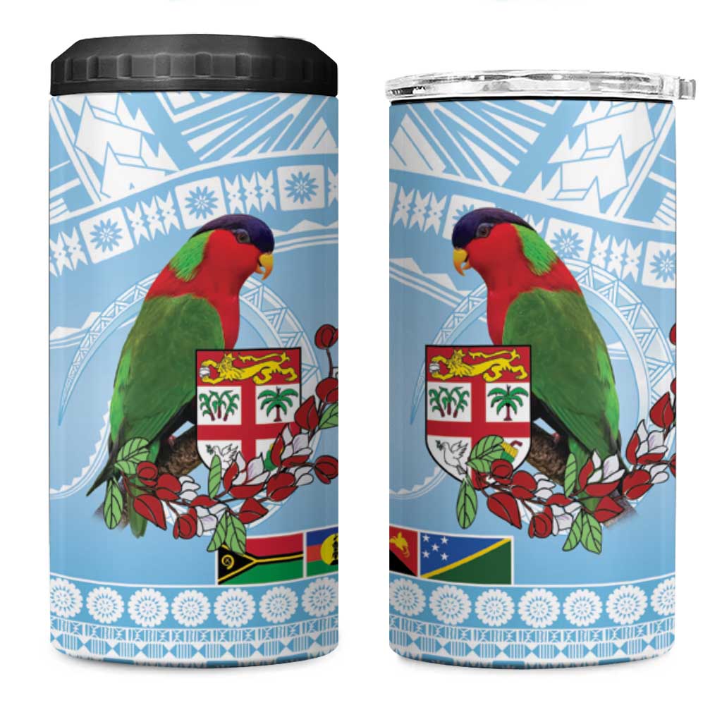 Melanesian Fiji 4 in 1 Can Cooler Tumbler Kula Bird with Tagimoucia Masi Tapa Pattern