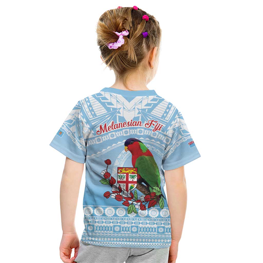 Melanesian Fiji Kula Bird Kid T Shirt with Tagimoucia Masi Tapa Pattern