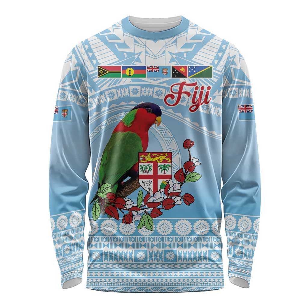 Melanesian Fiji Kula Bird Long Sleeve Shirt with Tagimoucia Masi Tapa Pattern