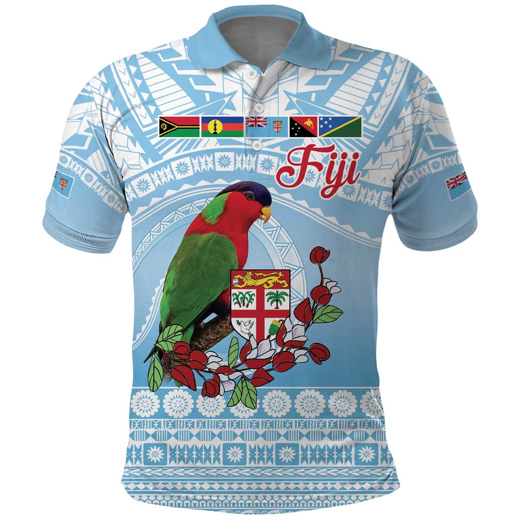 Melanesian Fiji Kula Bird Polo Shirt with Tagimoucia Masi Tapa Pattern