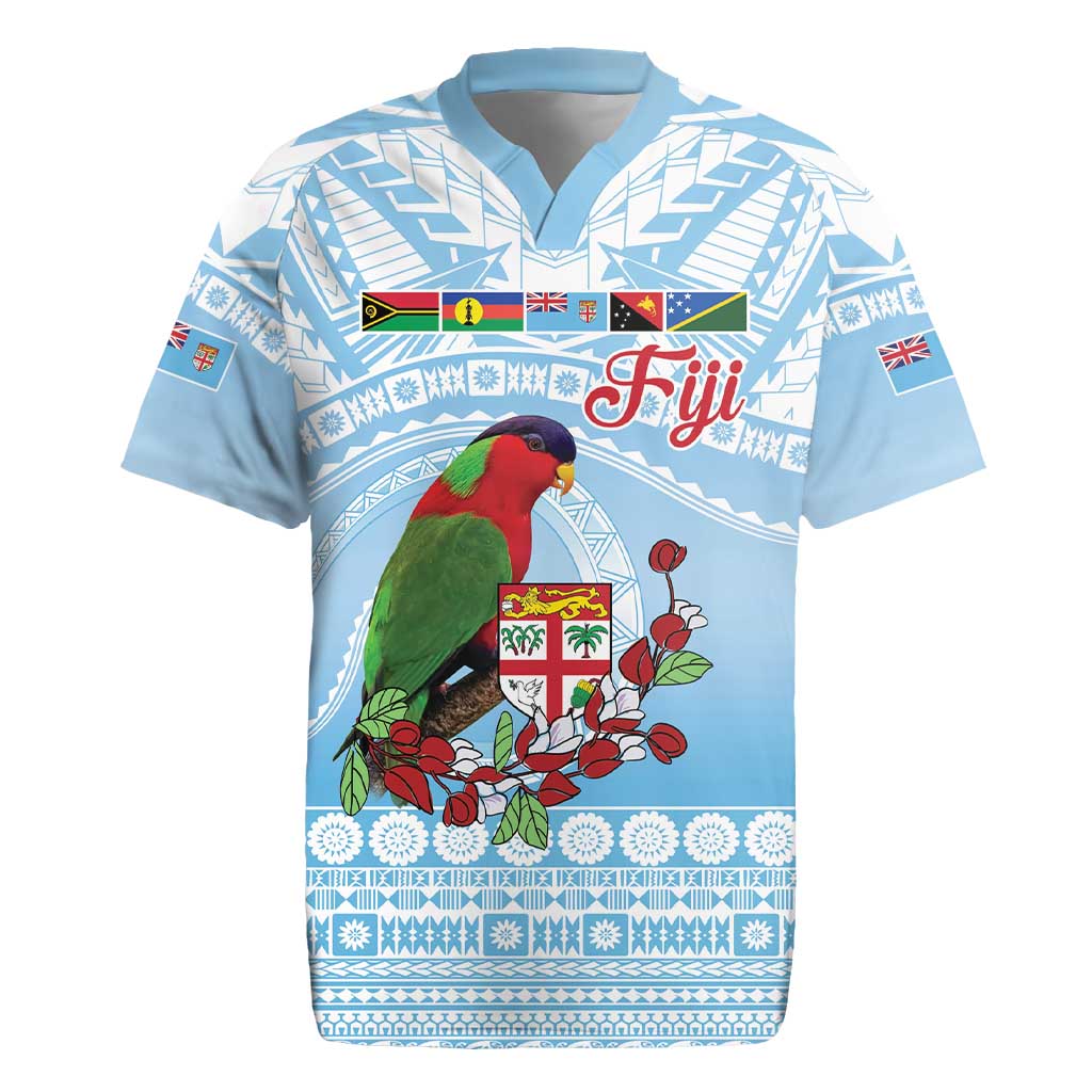 Melanesian Fiji Kula Bird Rugby Jersey with Tagimoucia Masi Tapa Pattern