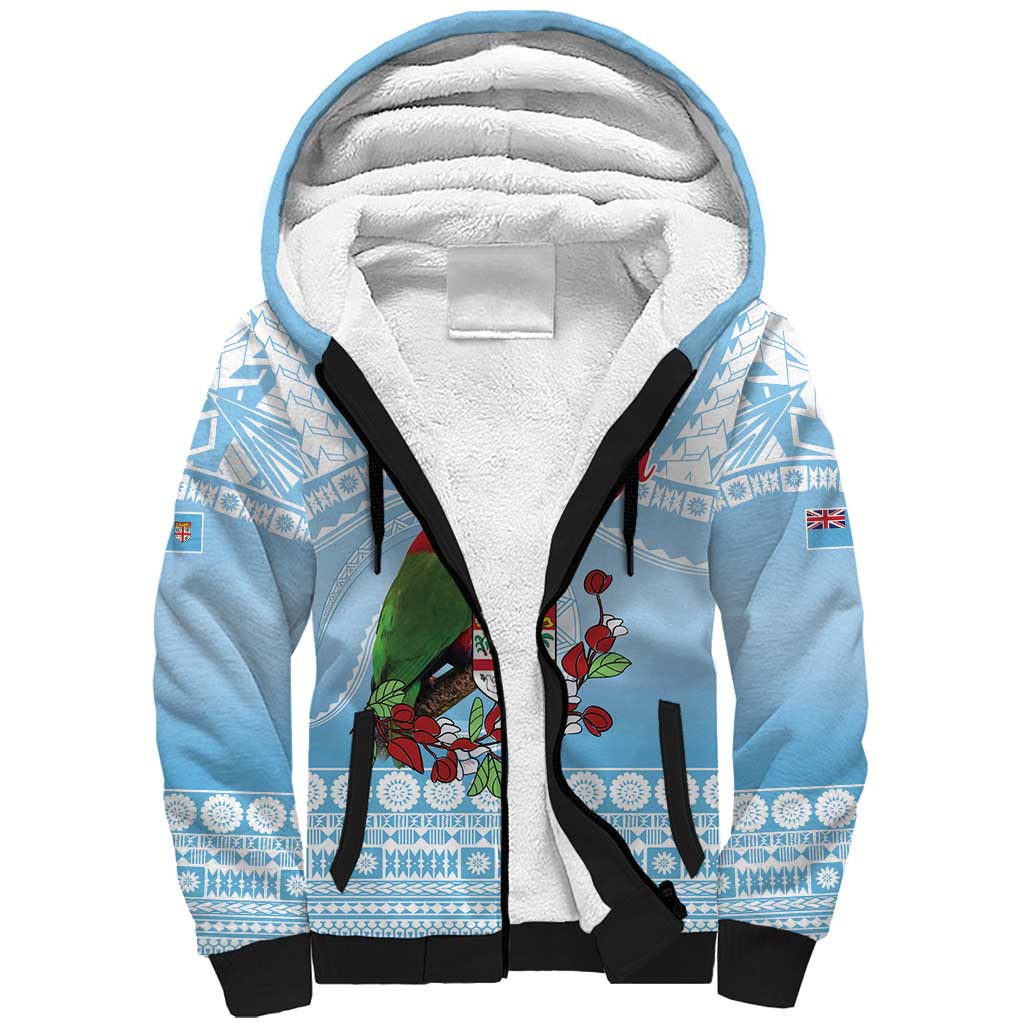 Melanesian Fiji Kula Bird Sherpa Hoodie with Tagimoucia Masi Tapa Pattern