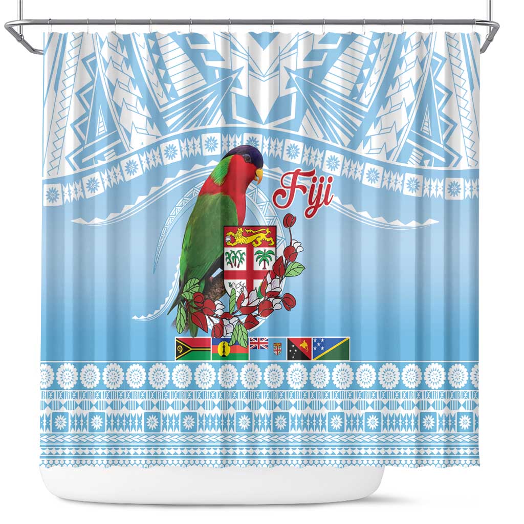 Melanesian Fiji Kula Bird Shower Curtain with Tagimoucia Masi Tapa Pattern