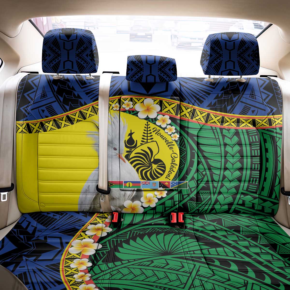 Melanesian New Caledonia Back Car Seat Cover Plumeria Kagu Bird and Nautilus Shell