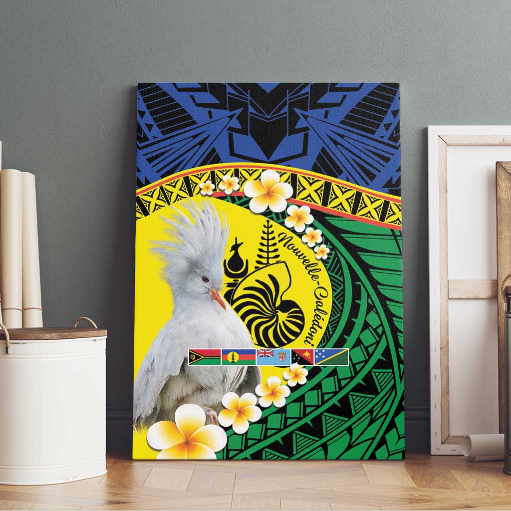 Melanesian New Caledonia Canvas Wall Art Plumeria Kagu Bird and Nautilus Shell