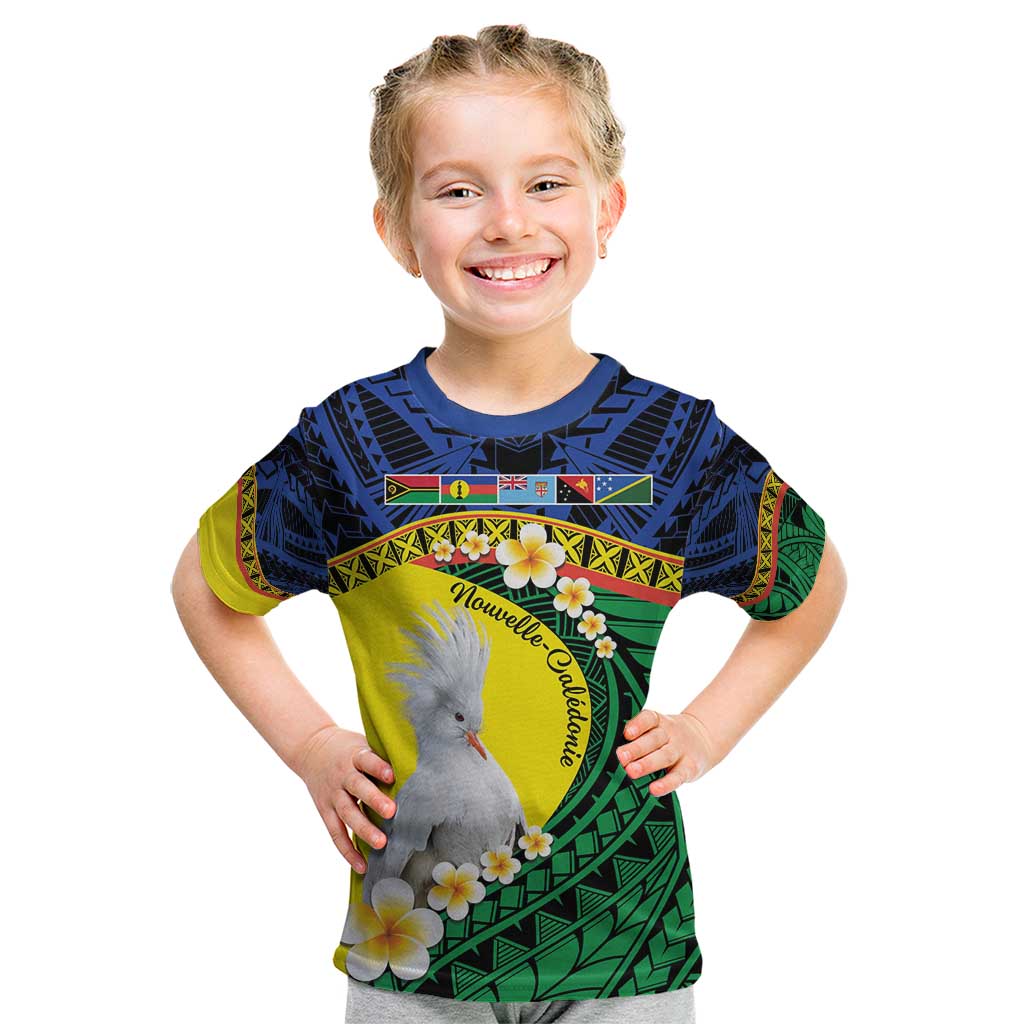 Melanesian New Caledonia Kid T Shirt Plumeria Kagu Bird and Nautilus Shell