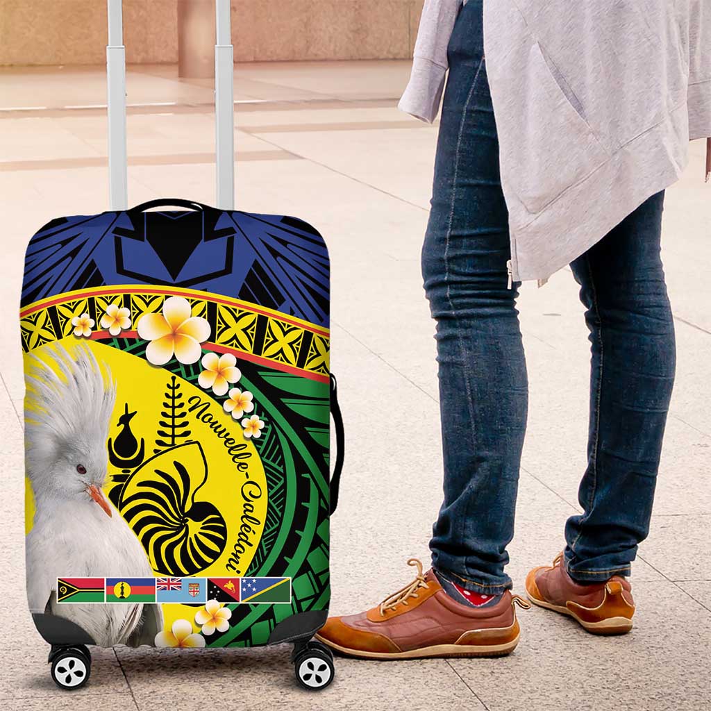 Melanesian New Caledonia Luggage Cover Plumeria Kagu Bird and Nautilus Shell