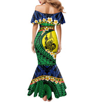 Melanesian New Caledonia Mermaid Dress Plumeria Kagu Bird and Nautilus Shell