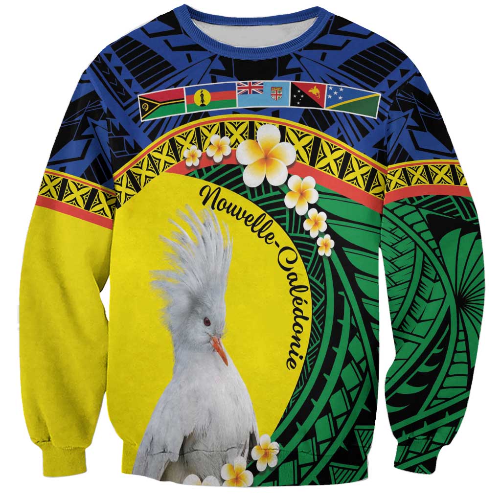 Melanesian New Caledonia Sweatshirt Plumeria Kagu Bird and Nautilus Shell