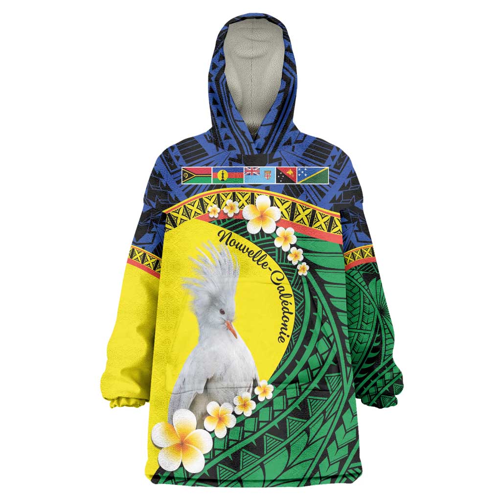 Melanesian New Caledonia Wearable Blanket Hoodie Plumeria Kagu Bird and Nautilus Shell