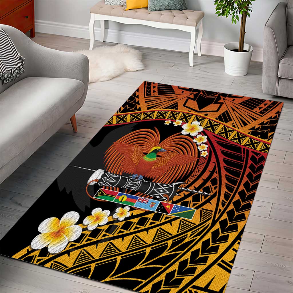 Melanesian Papua New Guinea Area Rug Plumeria Bird of Paradise Tribal