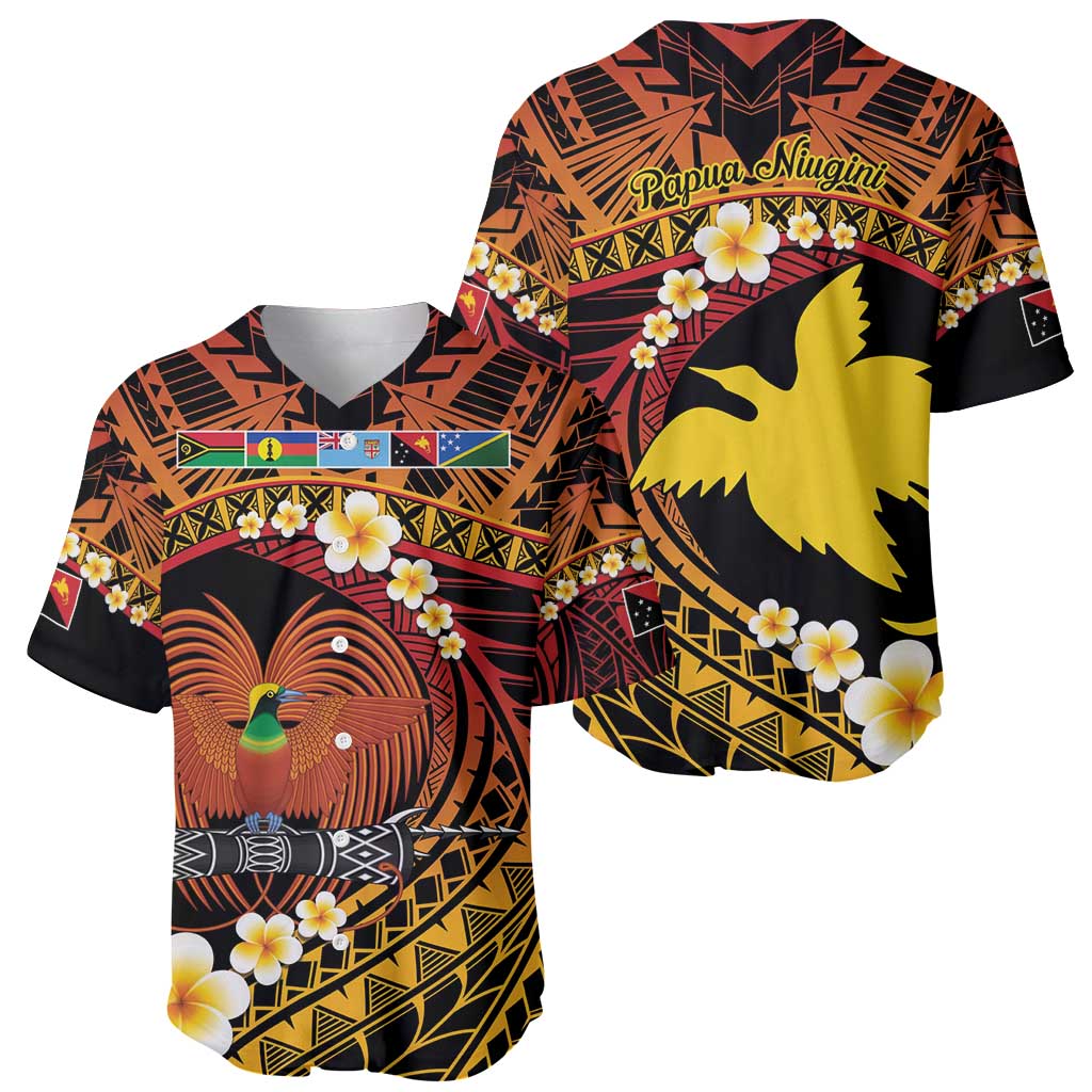 Melanesian Papua New Guinea Baseball Jersey Plumeria Bird of Paradise Tribal