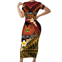 Melanesian Papua New Guinea Family Matching Short Sleeve Bodycon Dress and Hawaiian Shirt Plumeria Bird of Paradise Tribal