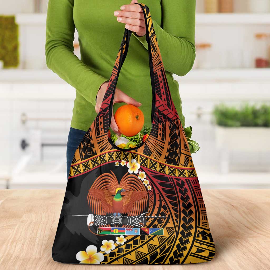 Melanesian Papua New Guinea Grocery Bag Plumeria Bird of Paradise Tribal