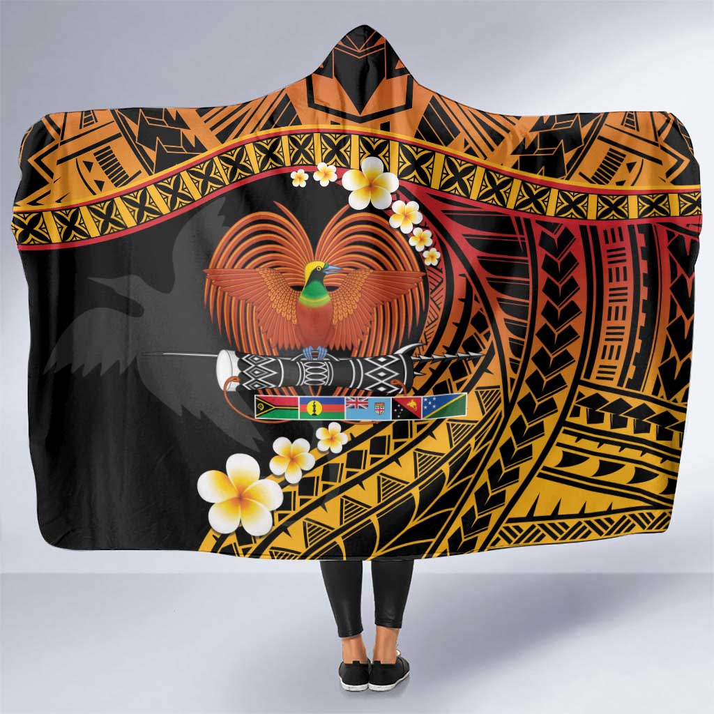 Melanesian Papua New Guinea Hooded Blanket Plumeria Bird of Paradise Tribal LT9 One Size Red - Polynesian Pride